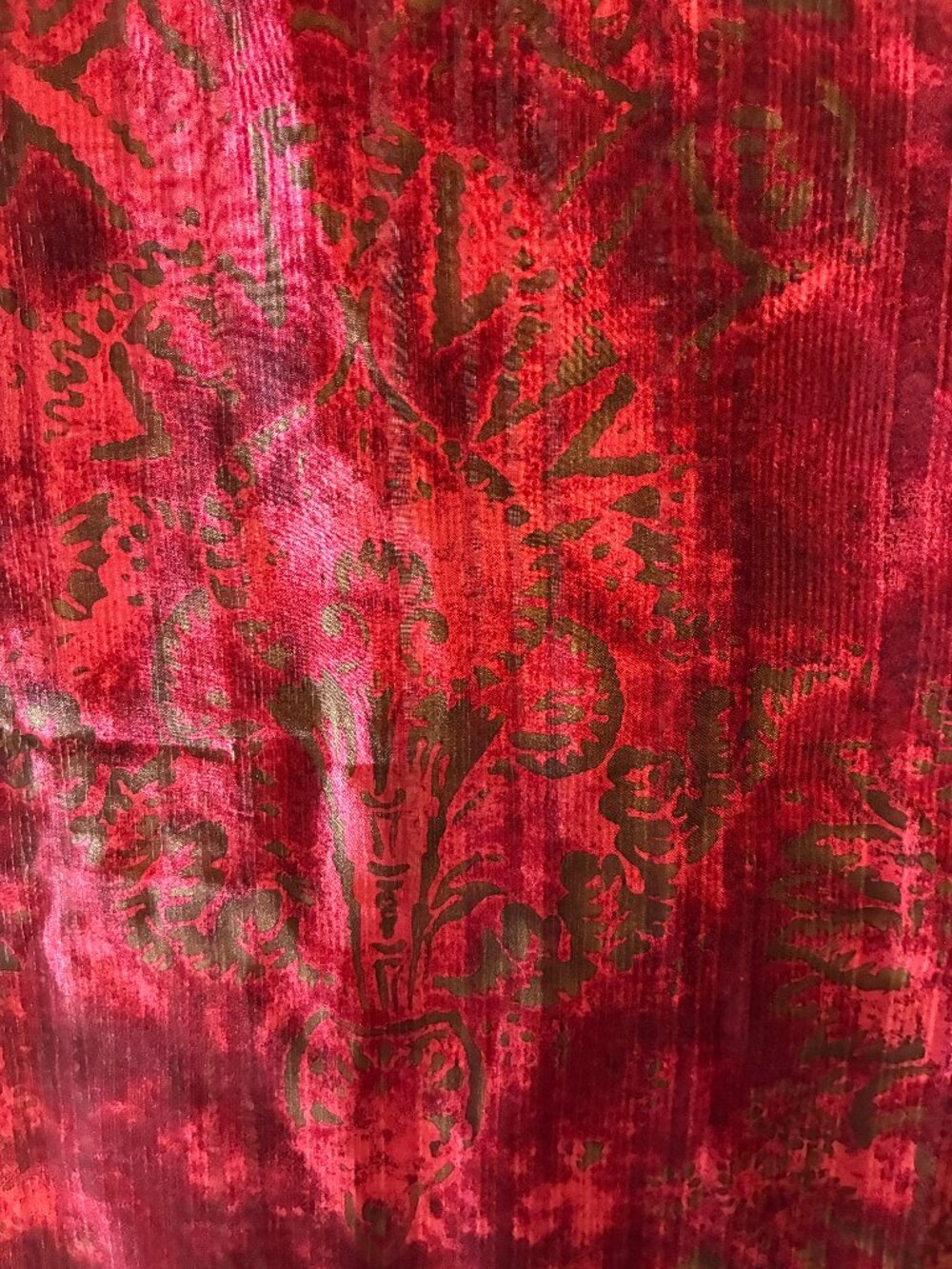 Vintage Ellen Tracy 100% Silk Scarf - Whimsigoth - Deep Red with Damask Motif